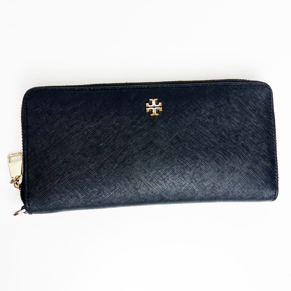Tory Burch Emerson Saffiano leather zip continental wallet - Black